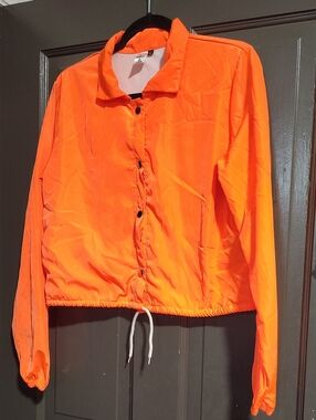Women's Neon Orange Bomber Jacket with Drawstring